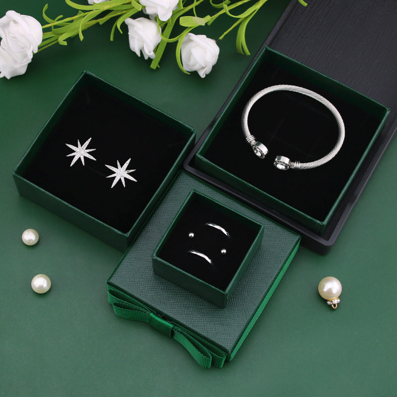 Packaging Gift Box Dark Green Bow Jewelry Box Ring Box Necklace Box Jewelry Box Bracelet Box Wholesale