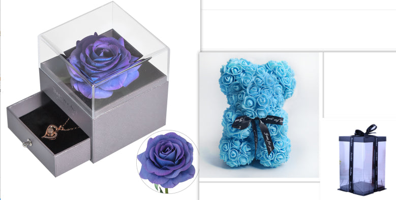 Valentine's Day Gift Rose Bear Eternal Flower Rose Teddy Bear PE Foam Bear 25cm Valentines Day