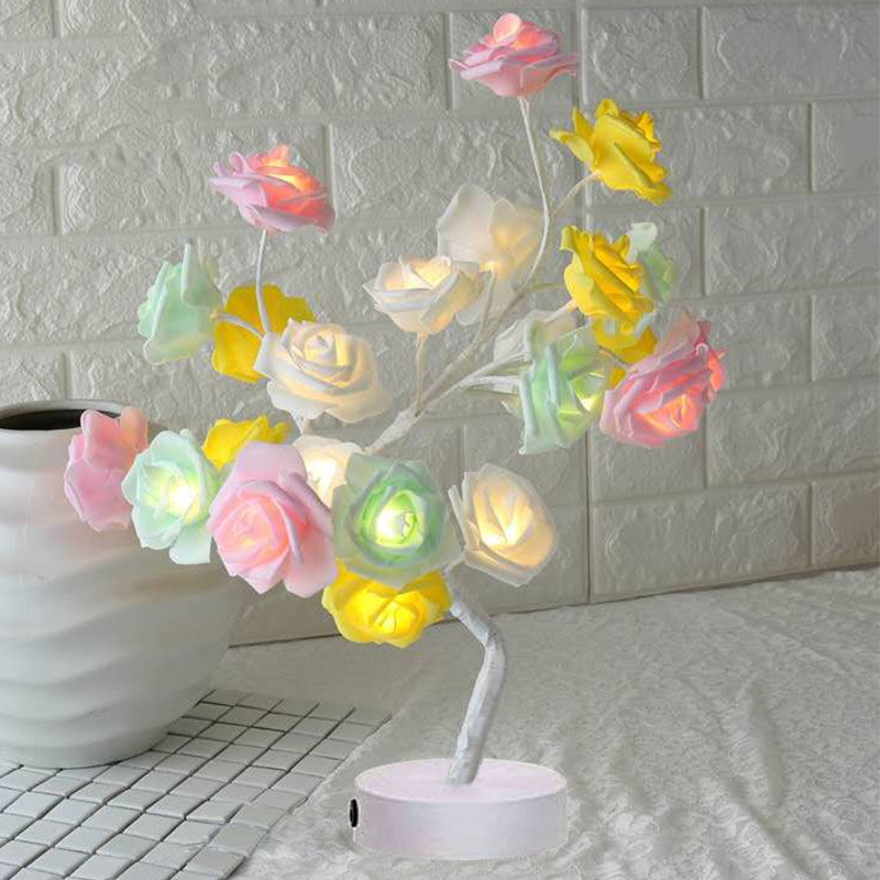 Rose Flower Lamp USB Battery Operated LED Table Lamp Bonsai Tree Night Lights Garland Bedroom Decoration Lights Home Decor